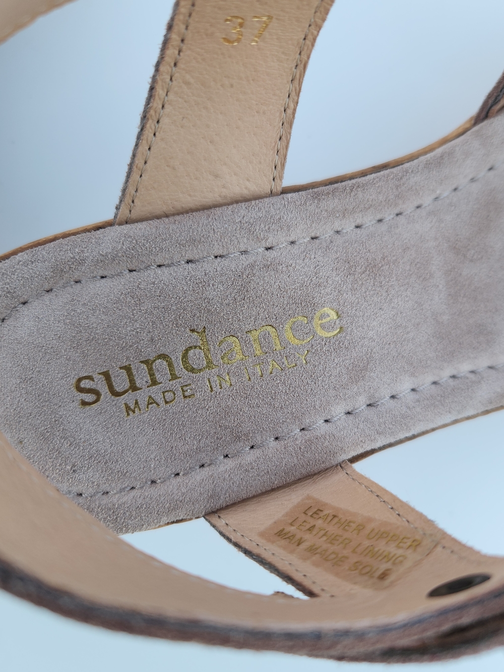 Sundance Metallic Taupe Ankle Strap Suede Leather Cork Wedge - Picture 7 of 13